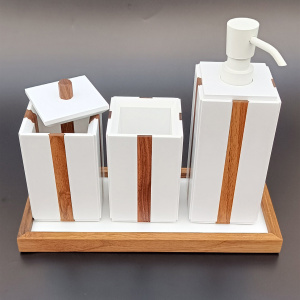 Ceviz-akrilik sabunluk seti